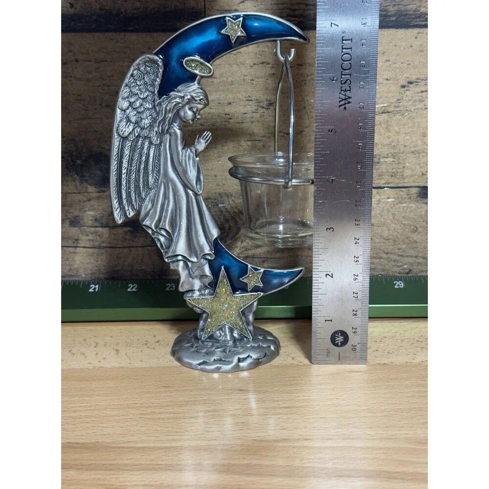 🔥Fairy Angel Candle Holder Crescent Moon W.f. Pewter Beautiful Whimsical